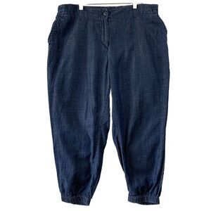 Talbots Jogger Pants Women 2XP Plus Elastic Band Pockets Chambray Linen Blend
